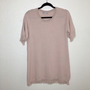 Joy Joy Fringe Raw Hem Ribbed Dress S